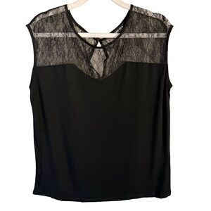 Ever New Black Lace Overlay Yoke Blouse Top Size 4 Minimalist Dressy Date Night